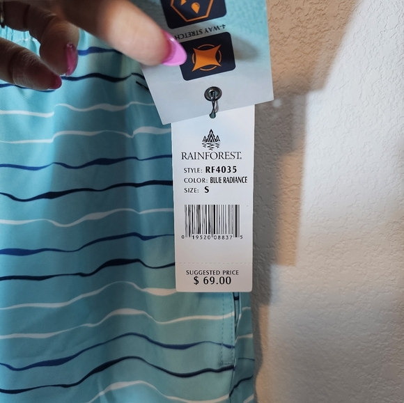 Rainforest Blue Striped Swim Trunks Men's Size Small NWT - Picture 4 of 10